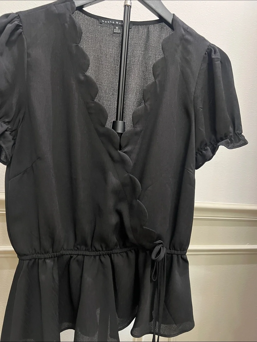 Madewell Black Scalloped Wrap Peplum Blouse